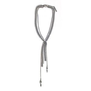 BCBGENERATION Boho Necklace Tassel Fringe Silver Tone Long Y